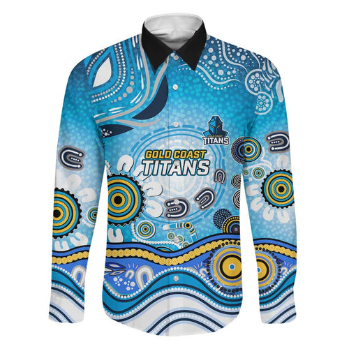 Gold Coast Titans Rugby Family Matching Off Shoulder Maxi Dress and Hawaiian Shirt Australian Aboriginal Dot Painting Style