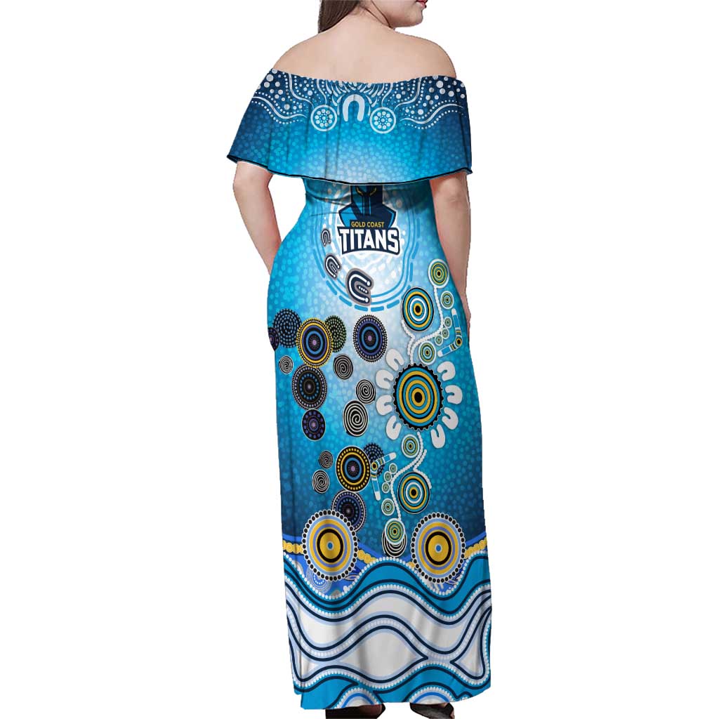 Gold Coast Titans Rugby Family Matching Off Shoulder Maxi Dress and Hawaiian Shirt Australian Aboriginal Dot Painting Style