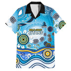 Gold Coast Titans Rugby Family Matching Off Shoulder Short Dress and Hawaiian Shirt Australian Aboriginal Dot Painting Style