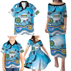 Gold Coast Titans Rugby Family Matching Puletasi and Hawaiian Shirt Australian Aboriginal Dot Painting Style