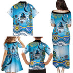 Gold Coast Titans Rugby Family Matching Puletasi and Hawaiian Shirt Australian Aboriginal Dot Painting Style