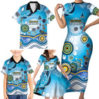 Gold Coast Titans Rugby Family Matching Short Sleeve Bodycon Dress and Hawaiian Shirt Australian Aboriginal Dot Painting Style