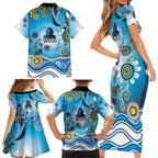Gold Coast Titans Rugby Family Matching Short Sleeve Bodycon Dress and Hawaiian Shirt Australian Aboriginal Dot Painting Style