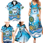 Gold Coast Titans Rugby Family Matching Summer Maxi Dress and Hawaiian Shirt Australian Aboriginal Dot Painting Style
