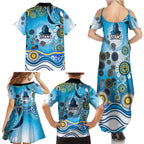 Gold Coast Titans Rugby Family Matching Summer Maxi Dress and Hawaiian Shirt Australian Aboriginal Dot Painting Style