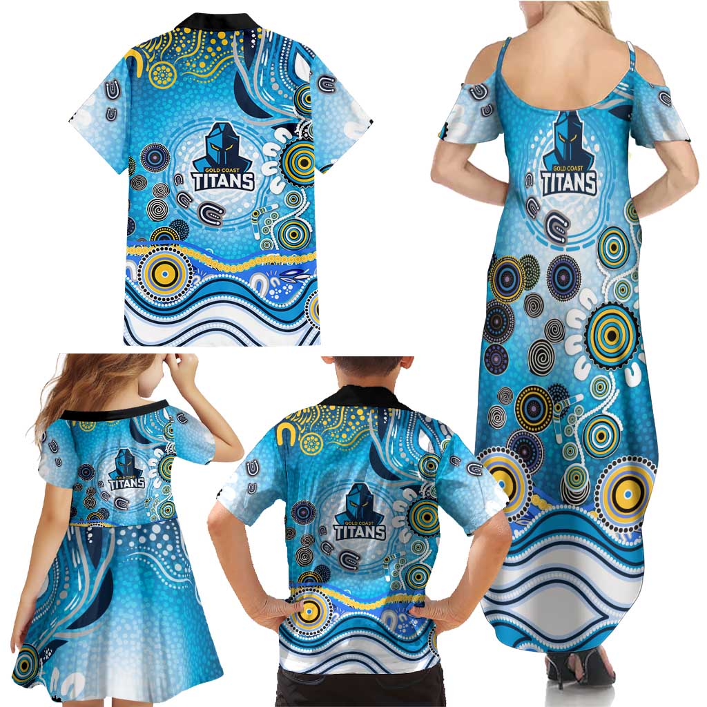 Gold Coast Titans Rugby Family Matching Summer Maxi Dress and Hawaiian Shirt Australian Aboriginal Dot Painting Style