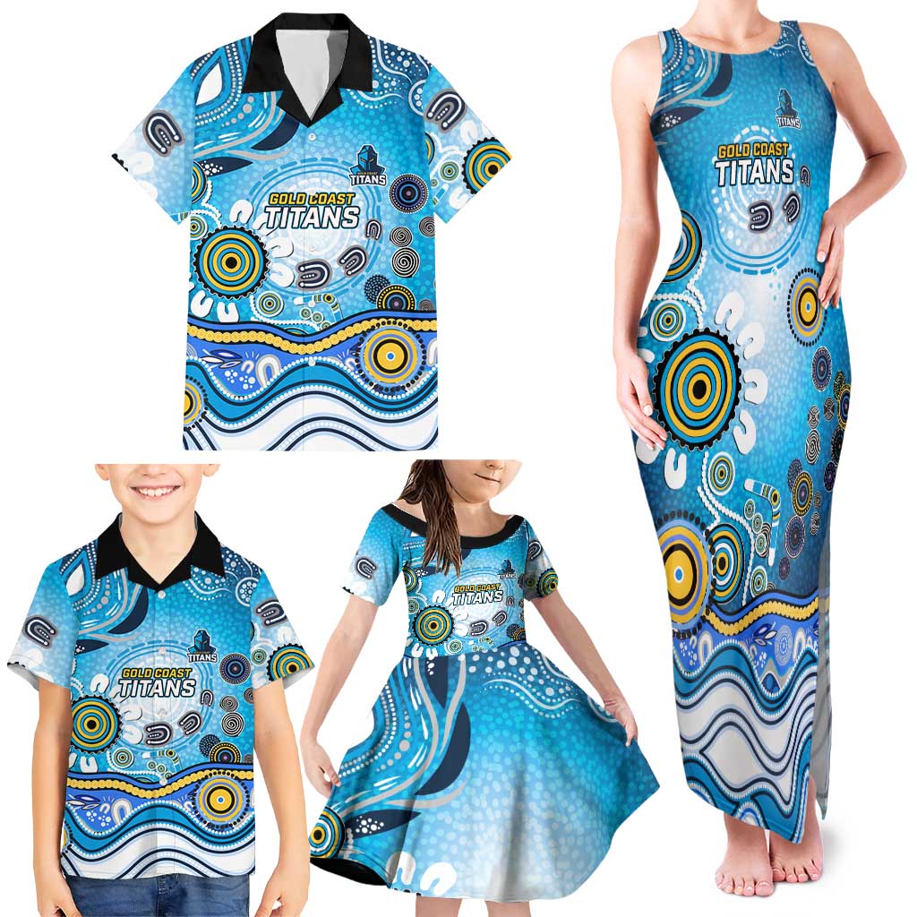 Gold Coast Titans Rugby Family Matching Tank Maxi Dress and Hawaiian Shirt Australian Aboriginal Dot Painting Style