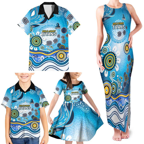 Gold Coast Titans Rugby Family Matching Tank Maxi Dress and Hawaiian Shirt Australian Aboriginal Dot Painting Style