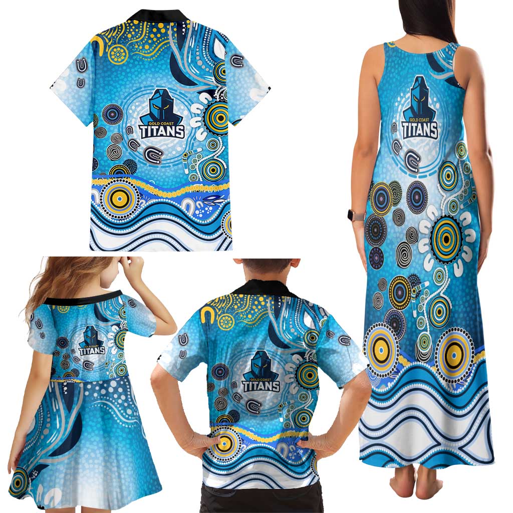 Gold Coast Titans Rugby Family Matching Tank Maxi Dress and Hawaiian Shirt Australian Aboriginal Dot Painting Style