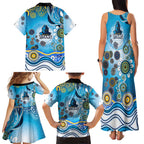 Gold Coast Titans Rugby Family Matching Tank Maxi Dress and Hawaiian Shirt Australian Aboriginal Dot Painting Style