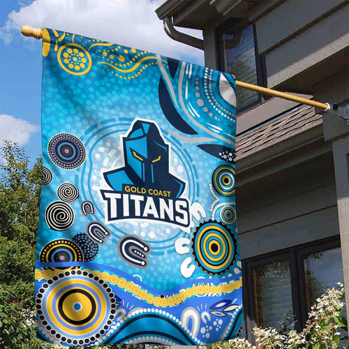 Gold Coast Titans Rugby Garden Flag Australian Aboriginal Dot Painting Style