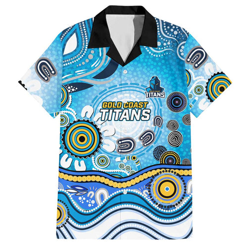 Gold Coast Titans Rugby Hawaiian Shirt Australian Aboriginal Dot Painting Style