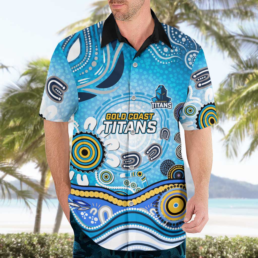 Gold Coast Titans Rugby Hawaiian Shirt Australian Aboriginal Dot Painting Style