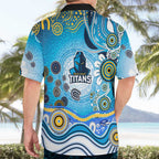 Gold Coast Titans Rugby Hawaiian Shirt Australian Aboriginal Dot Painting Style
