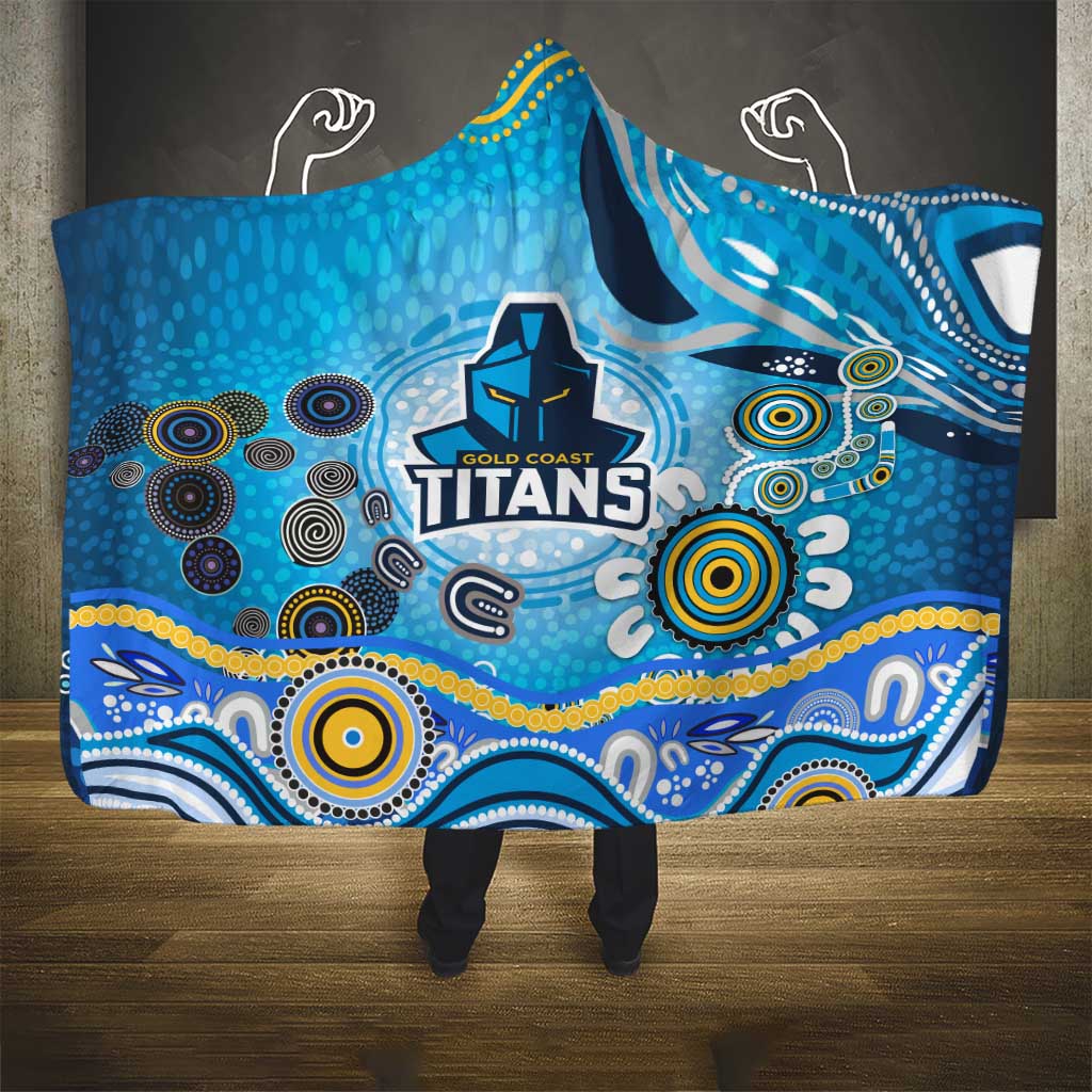 Gold Coast Titans Rugby Hooded Blanket Australian Aboriginal Dot Painting Style
