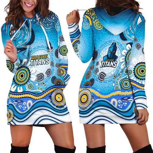 Gold Coast Titans Rugby Hoodie Dress Australian Aboriginal Dot Painting Style