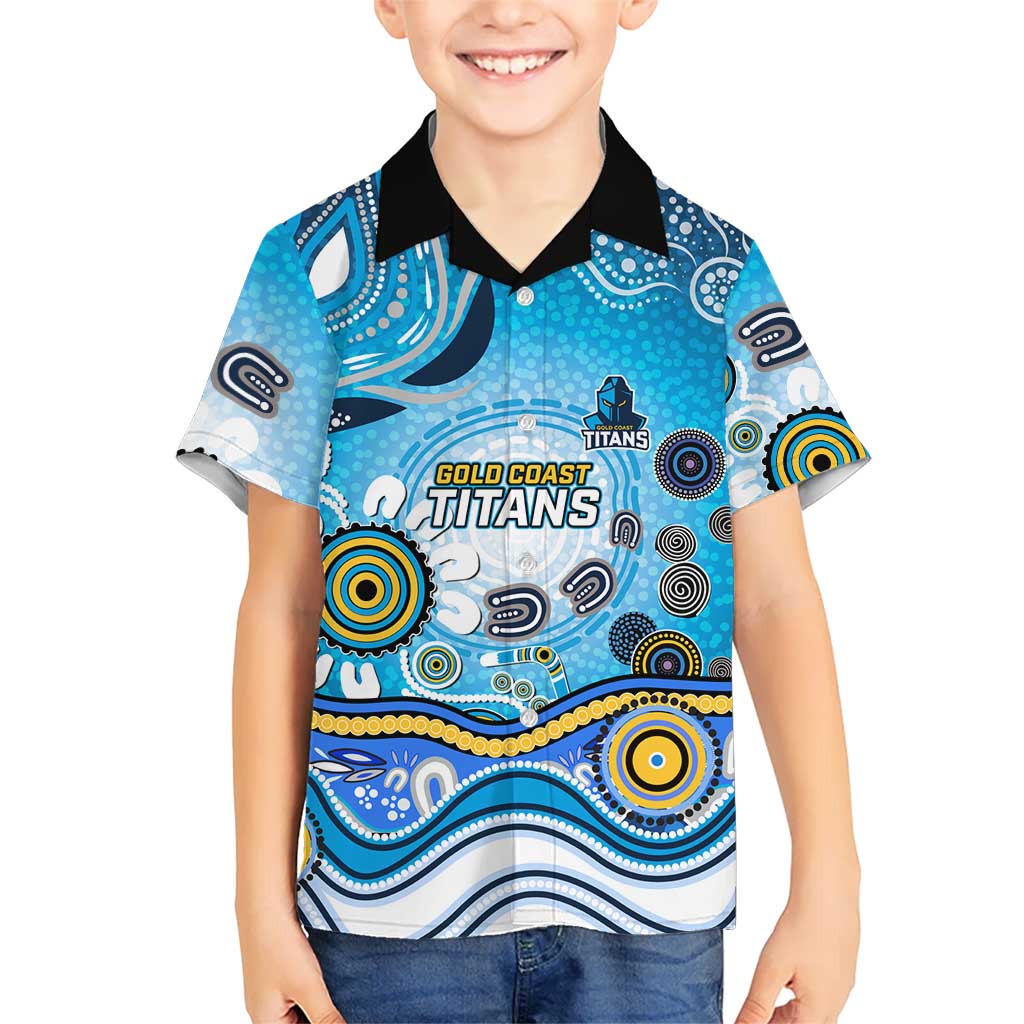 Gold Coast Titans Rugby Kid Hawaiian Shirt Australian Aboriginal Dot Painting Style