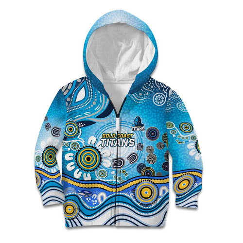 Gold Coast Titans Rugby Kid Hoodie Australian Aboriginal Dot Painting Style