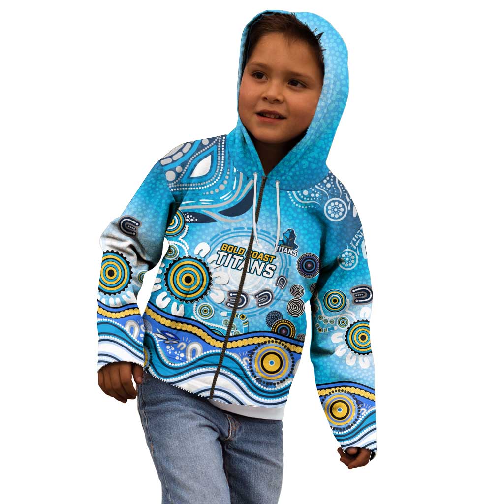 Gold Coast Titans Rugby Kid Hoodie Australian Aboriginal Dot Painting Style
