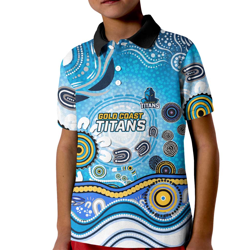 Gold Coast Titans Rugby Kid Polo Shirt Australian Aboriginal Dot Painting Style