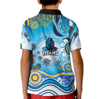 Gold Coast Titans Rugby Kid Polo Shirt Australian Aboriginal Dot Painting Style