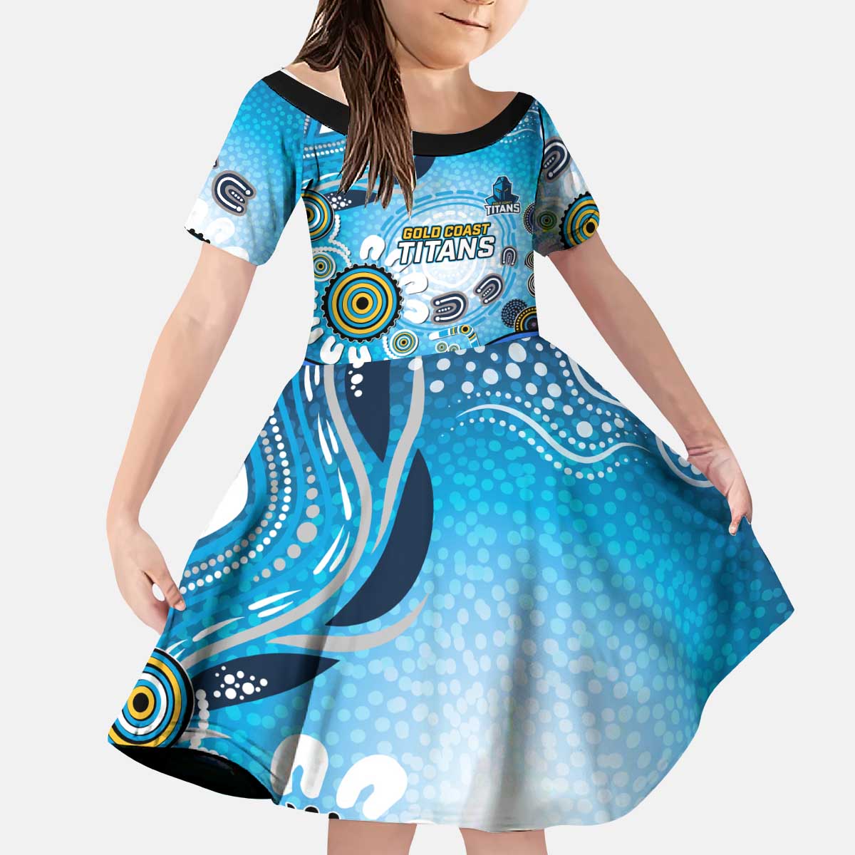 Gold Coast Titans Rugby Kid Short Sleeve Dress Australian Aboriginal Dot Painting Style