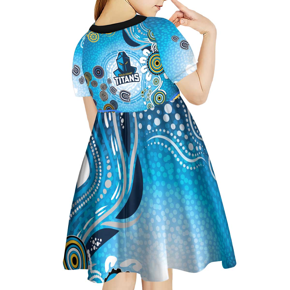 Gold Coast Titans Rugby Kid Short Sleeve Dress Australian Aboriginal Dot Painting Style
