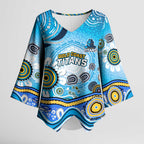 Gold Coast Titans Rugby Kimono Sleeve Blouse Australian Aboriginal Dot Painting Style