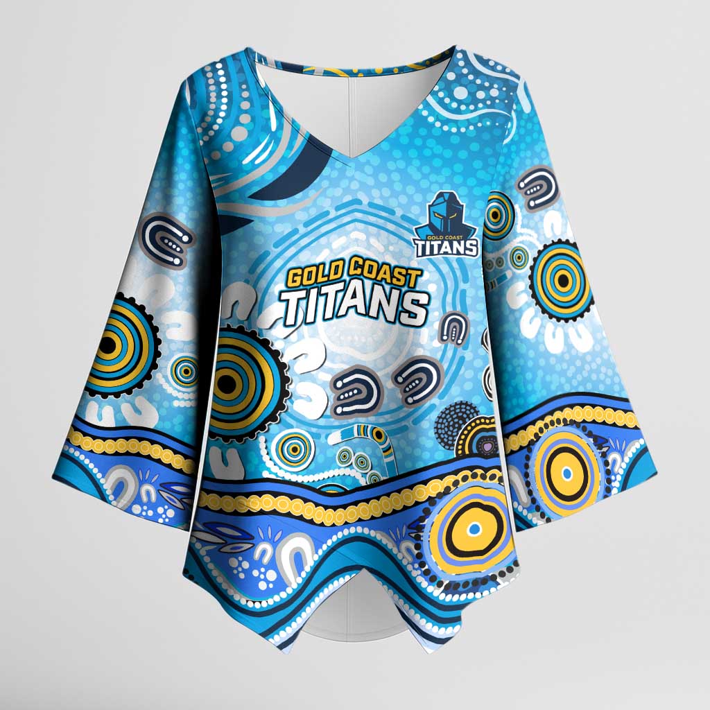 Gold Coast Titans Rugby Kimono Sleeve Blouse Australian Aboriginal Dot Painting Style