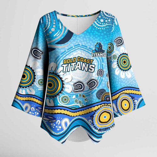Gold Coast Titans Rugby Kimono Sleeve Blouse Australian Aboriginal Dot Painting Style