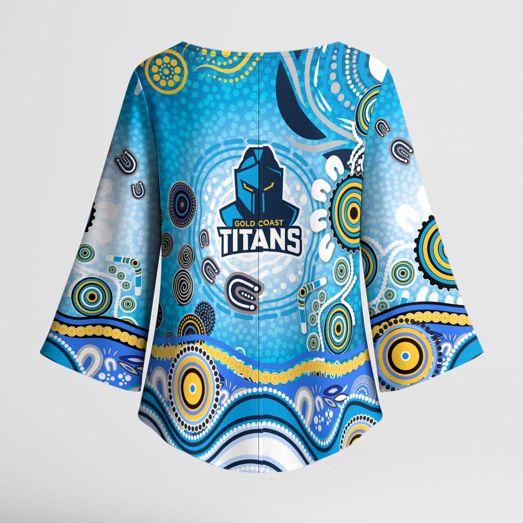 Gold Coast Titans Rugby Kimono Sleeve Blouse Australian Aboriginal Dot Painting Style