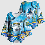 Gold Coast Titans Rugby Kimono Sleeve Blouse Australian Aboriginal Dot Painting Style