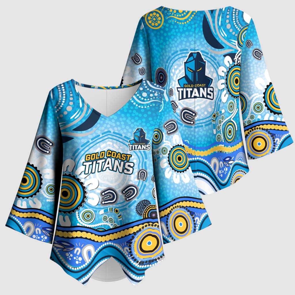 Gold Coast Titans Rugby Kimono Sleeve Blouse Australian Aboriginal Dot Painting Style