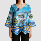 Gold Coast Titans Rugby Kimono Sleeve Blouse Australian Aboriginal Dot Painting Style