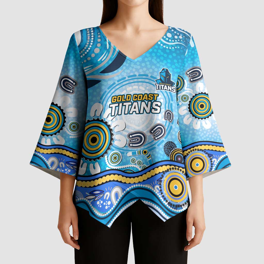 Gold Coast Titans Rugby Kimono Sleeve Blouse Australian Aboriginal Dot Painting Style
