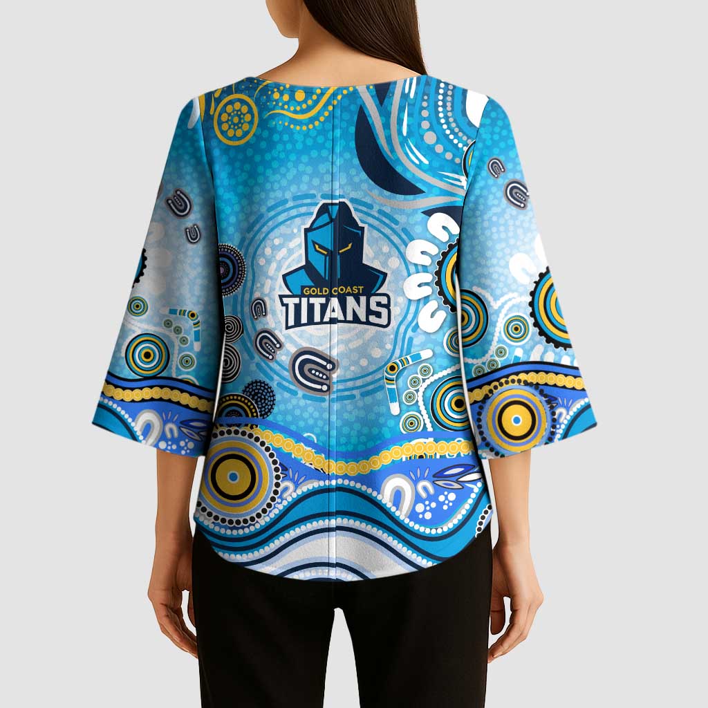 Gold Coast Titans Rugby Kimono Sleeve Blouse Australian Aboriginal Dot Painting Style