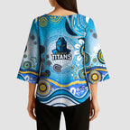 Gold Coast Titans Rugby Kimono Sleeve Blouse Australian Aboriginal Dot Painting Style