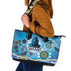 Gold Coast Titans Rugby Leather Tote Bag Australian Aboriginal Dot Painting Style