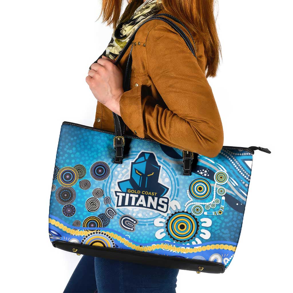 Gold Coast Titans Rugby Leather Tote Bag Australian Aboriginal Dot Painting Style