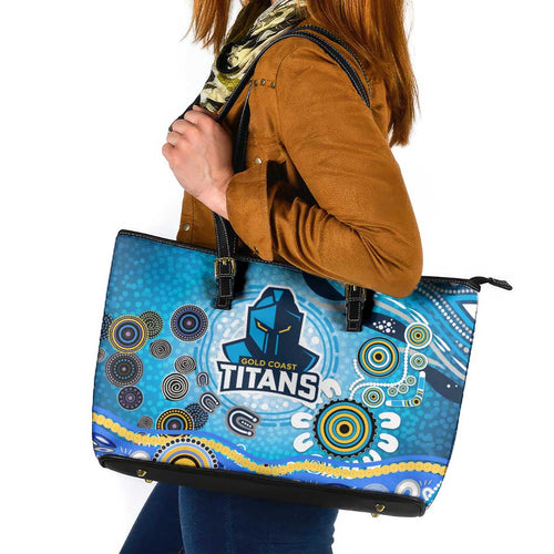 Gold Coast Titans Rugby Leather Tote Bag Australian Aboriginal Dot Painting Style