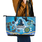Gold Coast Titans Rugby Leather Tote Bag Australian Aboriginal Dot Painting Style