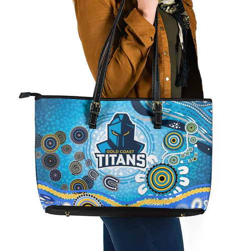 Gold Coast Titans Rugby Leather Tote Bag Australian Aboriginal Dot Painting Style