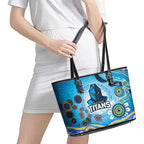 Gold Coast Titans Rugby Leather Tote Bag Australian Aboriginal Dot Painting Style