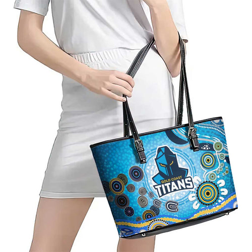 Gold Coast Titans Rugby Leather Tote Bag Australian Aboriginal Dot Painting Style