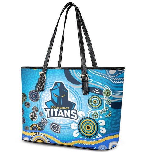 Gold Coast Titans Rugby Leather Tote Bag Australian Aboriginal Dot Painting Style