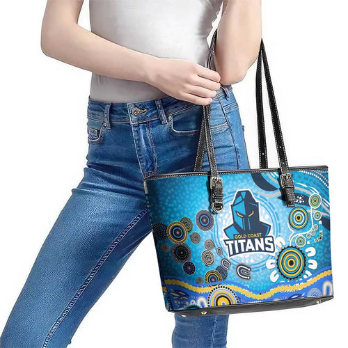 Gold Coast Titans Rugby Leather Tote Bag Australian Aboriginal Dot Painting Style