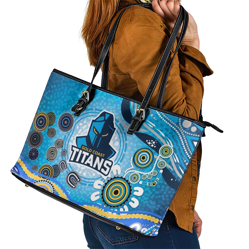 Gold Coast Titans Rugby Leather Tote Bag Australian Aboriginal Dot Painting Style