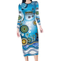 Gold Coast Titans Rugby Long Sleeve Bodycon Dress Australian Aboriginal Dot Painting Style
