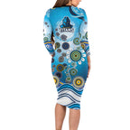 Gold Coast Titans Rugby Long Sleeve Bodycon Dress Australian Aboriginal Dot Painting Style