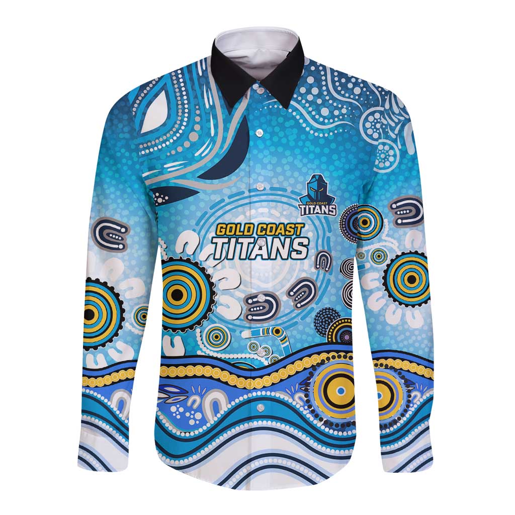 Gold Coast Titans Rugby Long Sleeve Button Shirt Australian Aboriginal Dot Painting Style